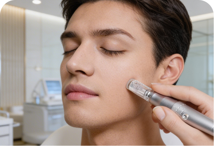 man taking Microneedling